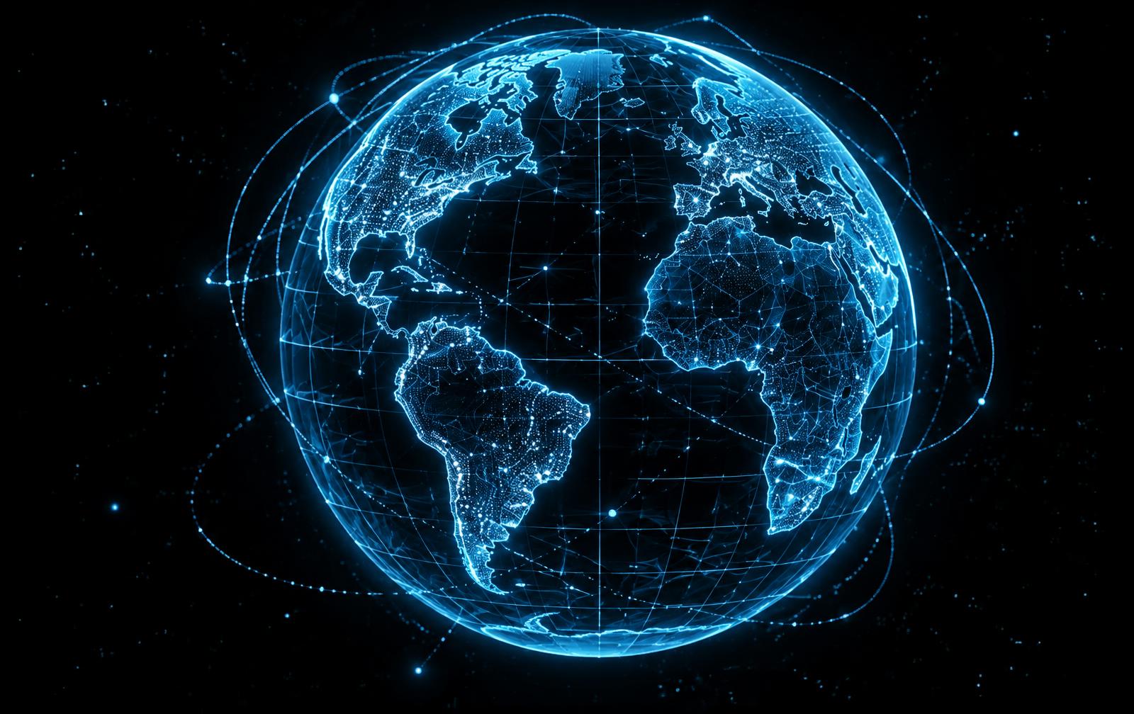 Globo virtual azul composto por ligações digitais